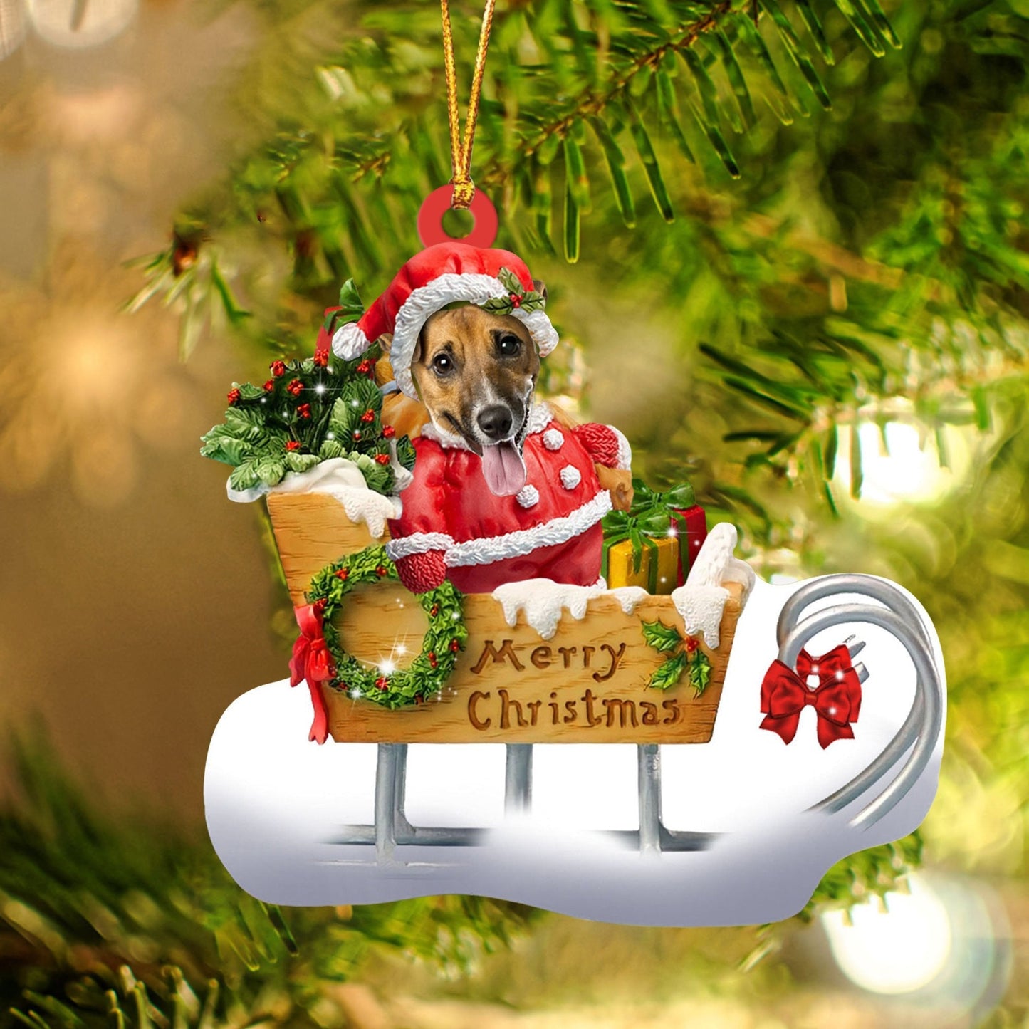 Jack Russell Terrier Sitting On A Cute Sleigh Ornament Flat Acrylic Funny Dog Ornament OO2980
