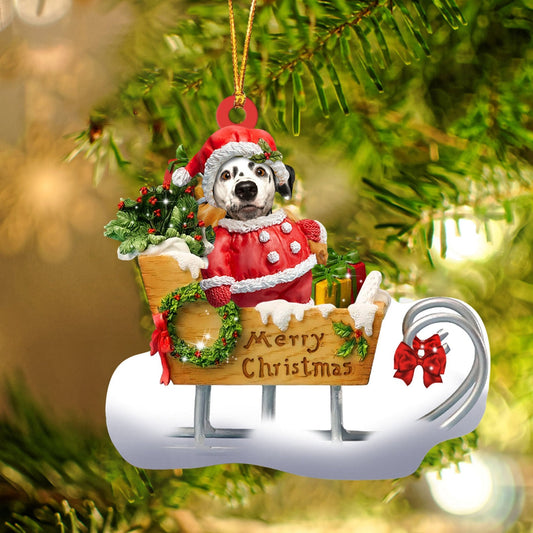 Dalmatian Sitting On A Cute Sleigh Ornament Flat Acrylic Funny Dog Ornament OO2983