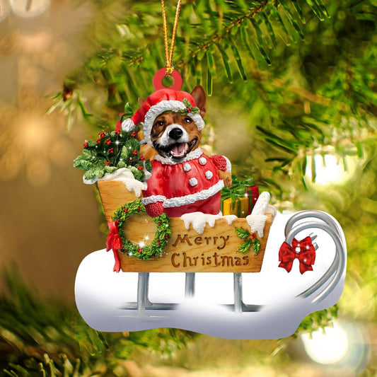 Basenji Sitting On A Cute Sleigh Ornament Flat Acrylic Funny Dog Ornament OO2970