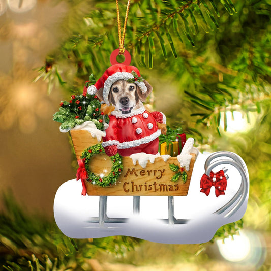 Brittany Sitting On A Cute Sleigh Ornament Flat Acrylic Funny Dog Ornament OO2985