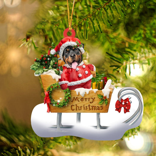 Rottweiler Sitting On A Cute Sleigh Ornament Flat Acrylic Funny Dog Ornament OO2982