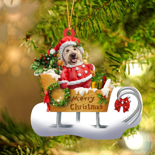 Goldendoodle Sitting On A Cute Sleigh Ornament Flat Acrylic Funny Dog Ornament OO2987
