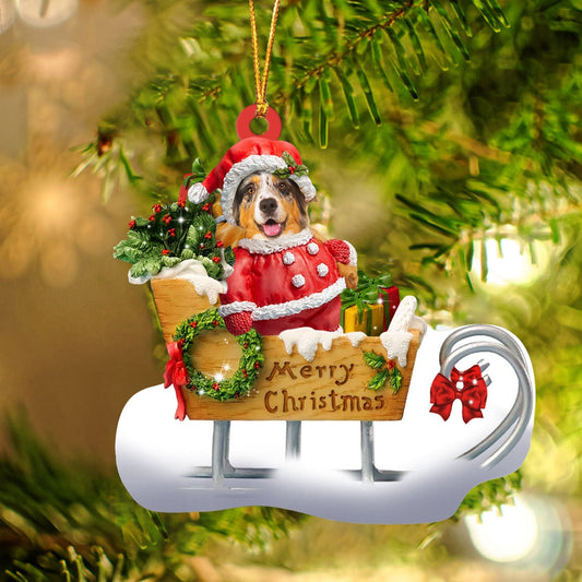 Australian Shepherd Sitting On A Cute Sleigh Ornament Flat Acrylic Funny Dog Ornament OO2955