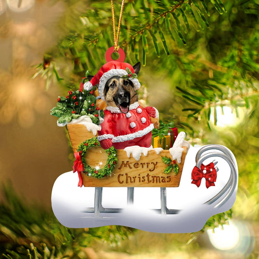 German Shepherd Sitting On A Cute Sleigh Ornament Flat Acrylic Funny Dog Ornament OO2961