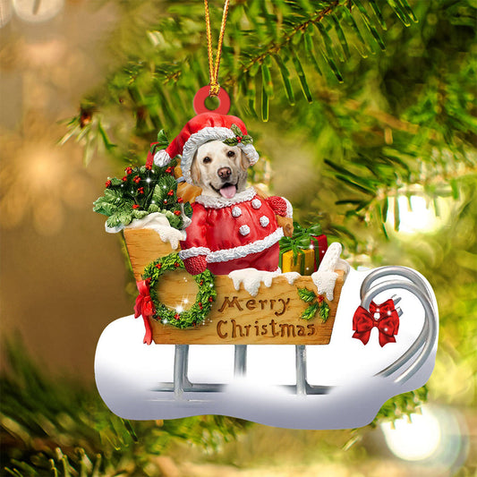 Yellow Labrador Retriever Sitting On A Cute Sleigh Ornament Flat Acrylic Funny Dog Ornament OO2954