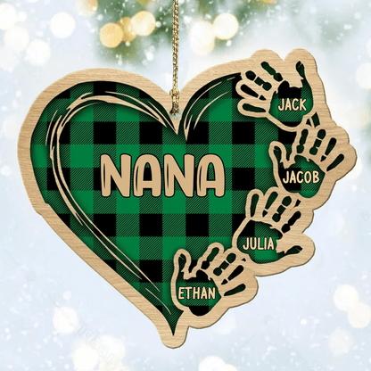 Grandma Mom Heart Hand Print With Kids, Grandkids Personalized Wood Ornament for Tree Decor OO2943