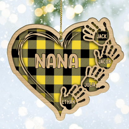 Grandma Mom Heart Hand Print With Kids, Grandkids Personalized Wood Ornament for Tree Decor OO2943
