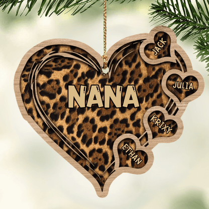 Personalized Nana Christmas Heart Wood Ornament with Grandkids for Grandma OO2940