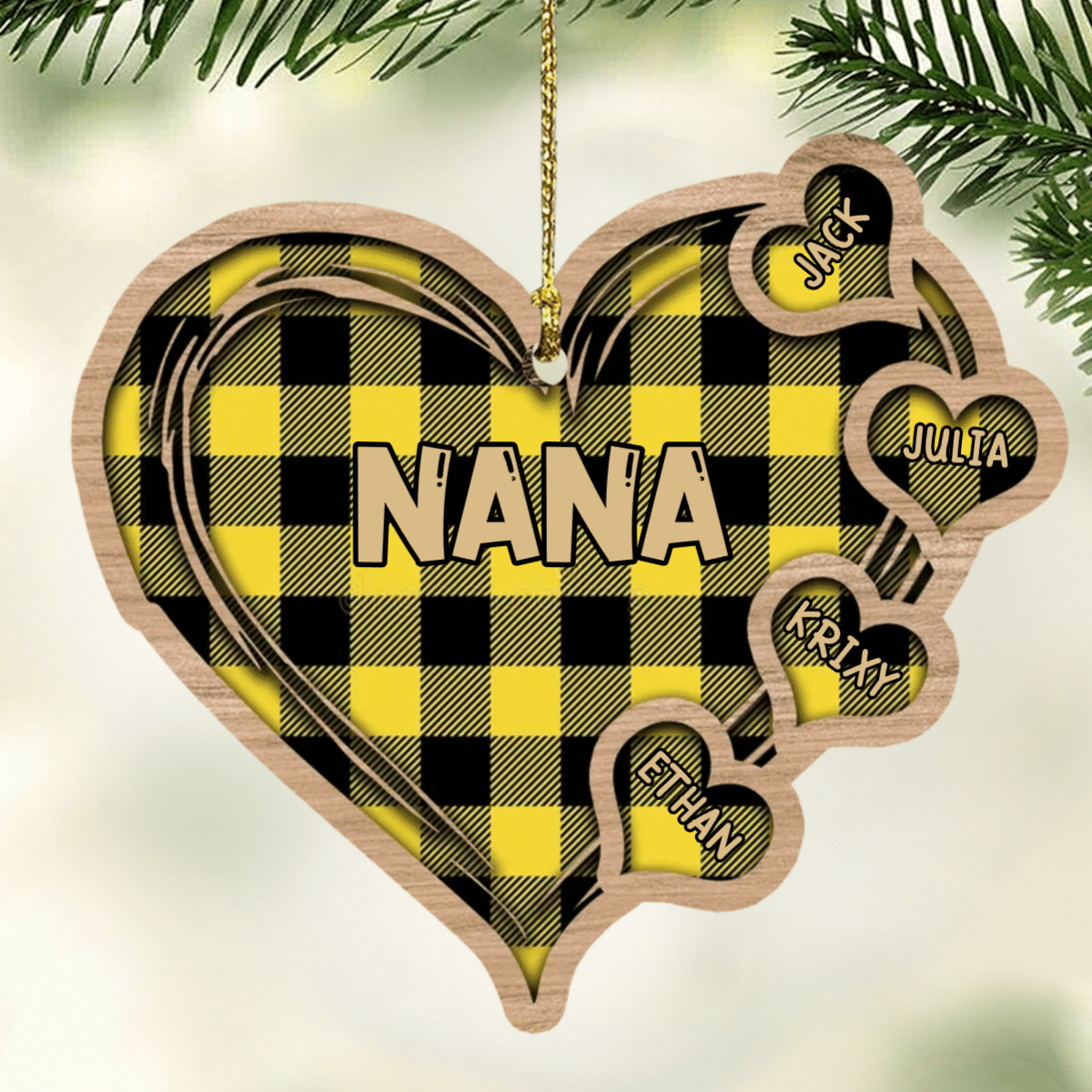Personalized Nana Christmas Heart Wood Ornament with Grandkids for Grandma OO2940