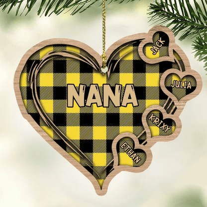 Personalized Nana Christmas Heart Wood Ornament with Grandkids for Grandma OO2940