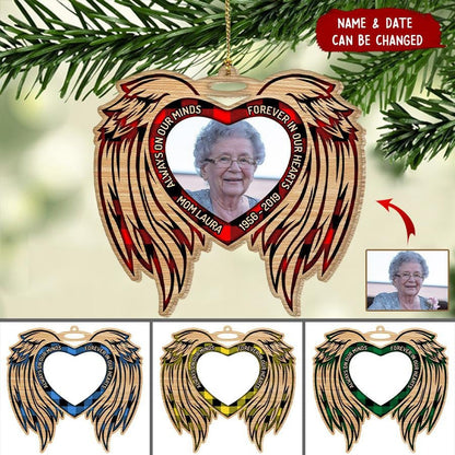 Personalized Memorial Christmas Always On Our Minds Forever In Our Hearts Wood Shape Ornament OO2939