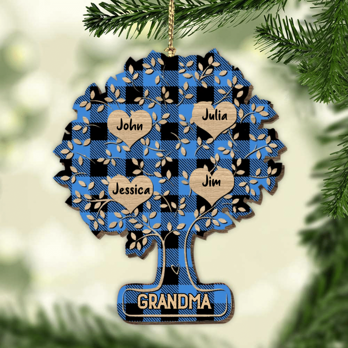 Christmas Family Tree of Life Personalized Wood Ornament for Family OO2933