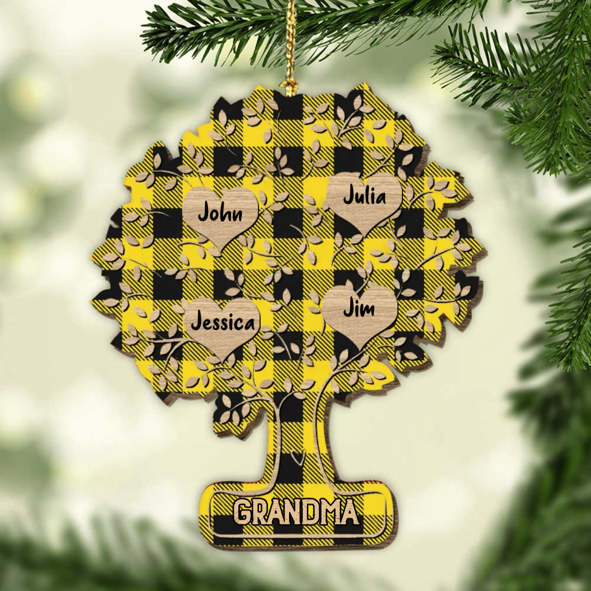 Christmas Family Tree of Life Personalized Wood Ornament for Family OO2933
