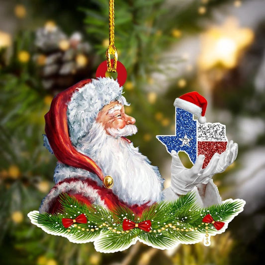 Texas With Santa Claus Christmas Ornament Made by Acrylic for Texas OO2924