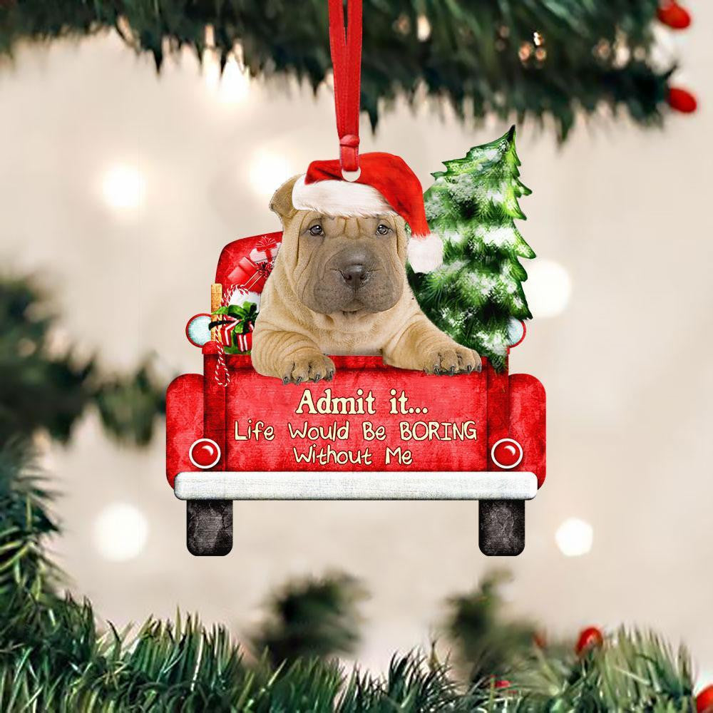 Shar Pei On The Red Truck Acrylic Christmas Ornament OO2909