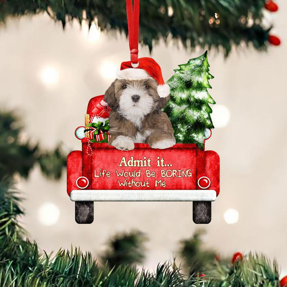Lhasa Apso On The Red Truck Acrylic Christmas Ornament OO2919