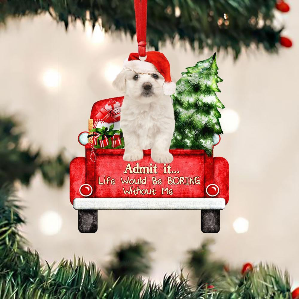 Maltese2 On The Red Truck Acrylic Christmas Ornament OO2910
