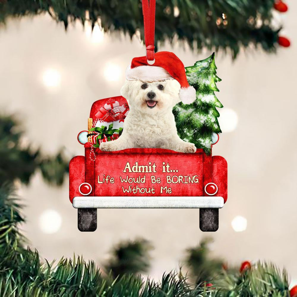 Bichon Frise On The Red Truck Acrylic Christmas Ornament OO2922