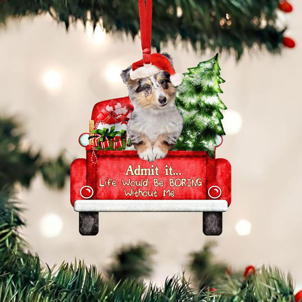 Shetland Sheepdog On The Red Truck Acrylic Christmas Ornament OO2908