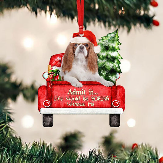 Cavalier King Charles Spaniel On The Red Truck Acrylic Christmas Ornament OO2923