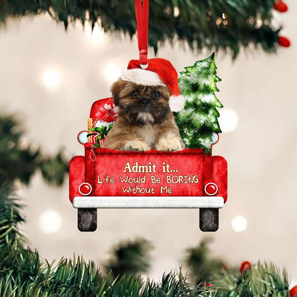 Shih-Tzu On The Red Truck Acrylic Christmas Ornament OO2921