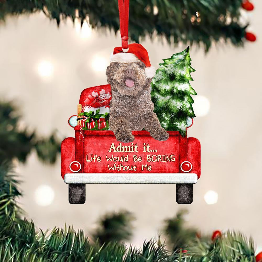 Lagotto Romagnolo On The Red Truck Acrylic Christmas Ornament OO2906
