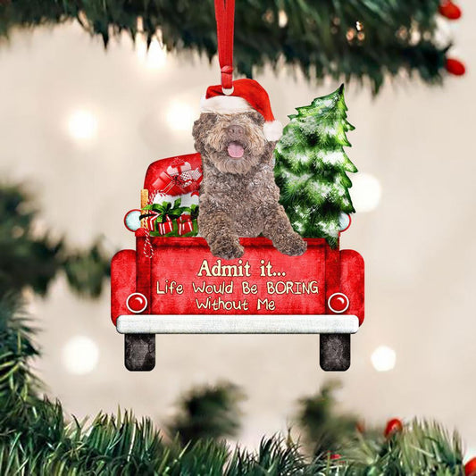 Lagotto Romagnolo On The Red Truck Acrylic Christmas Ornament OO2906