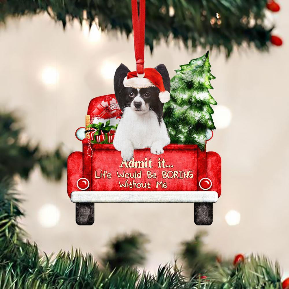 Papillon-2 On The Red Truck Acrylic Christmas Ornament OO2915