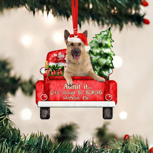 German Shepherd On The Red Truck Acrylic Christmas Ornament OO2913
