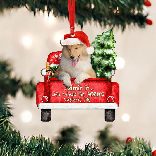 Rough Collie On The Red Truck Acrylic Christmas Ornament OO2907