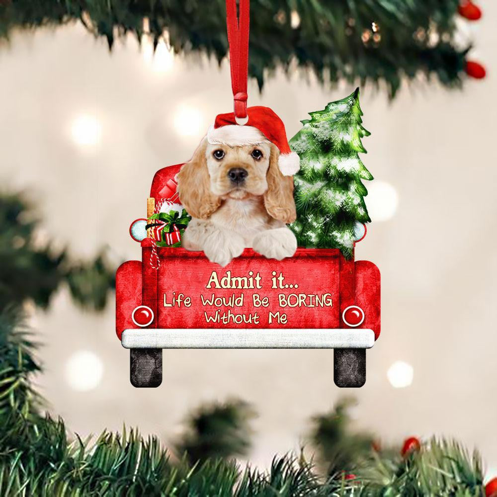 Cocker Spaniel On The Red Truck Acrylic Christmas Ornament OO2903