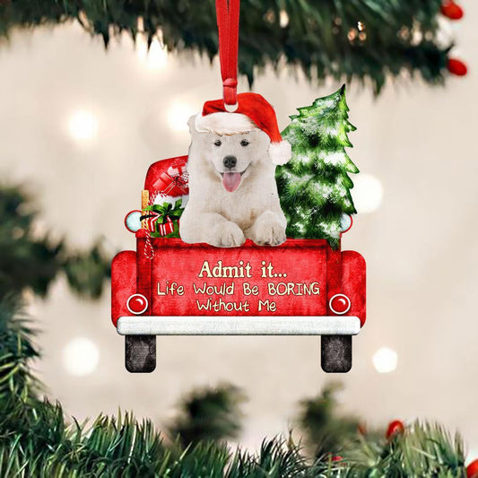 Samoyed On The Red Truck Acrylic Christmas Ornament OO2874