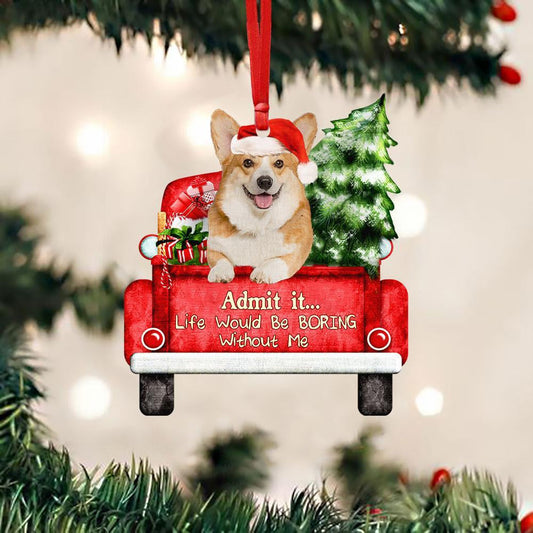 Welsh Corgi On The Red Truck Acrylic Christmas Ornament OO2895