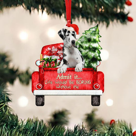 Great Dane On The Red Truck Acrylic Christmas Ornament OO2887