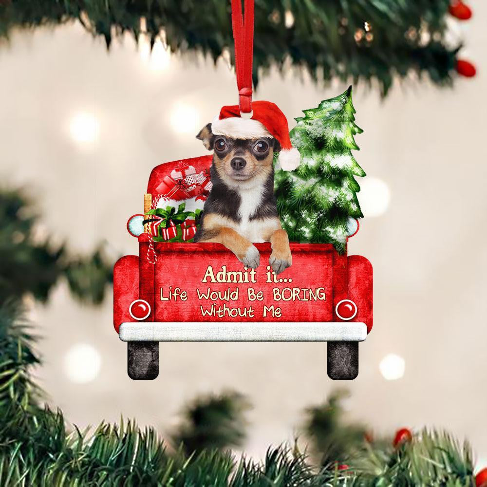 Chihuahua On The Red Truck Acrylic Christmas Ornament OO2882
