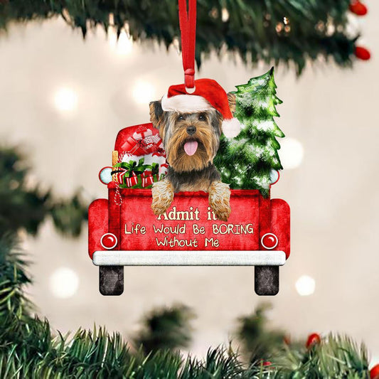 Yorkshire Terrier On The Red Truck Acrylic Christmas Ornament OO2898