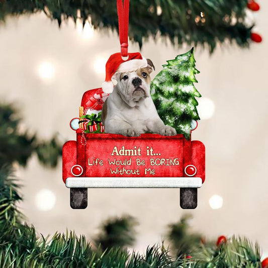 English Bulldog On The Red Truck Acrylic Christmas Ornament OO2883