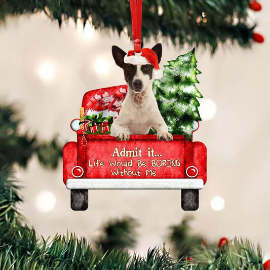 Jack Russell Terrier On The Red Truck Acrylic Christmas Ornament OO2884