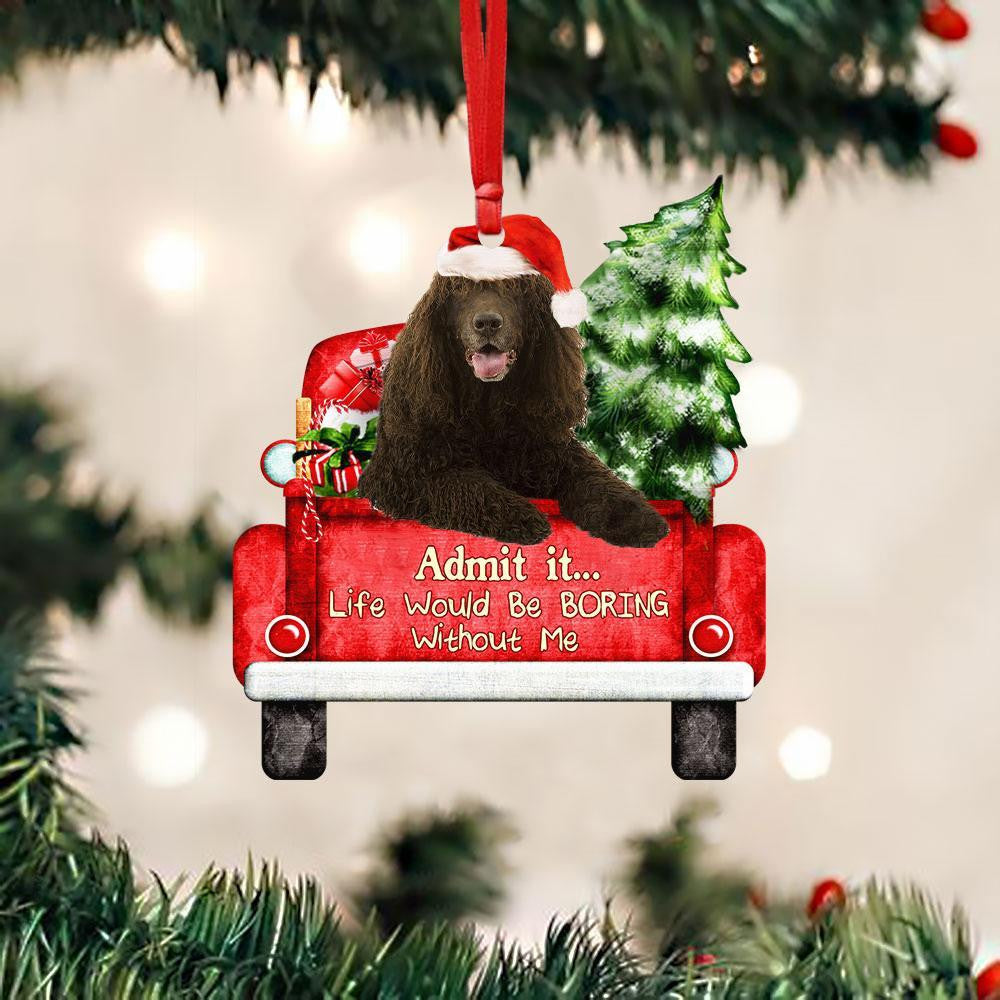 Irish Water Spaniel On The Red Truck Acrylic Christmas Ornament OO2880