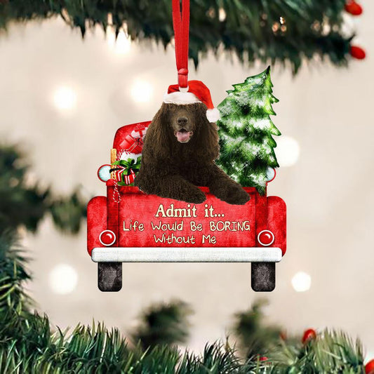 Irish Water Spaniel On The Red Truck Acrylic Christmas Ornament OO2880