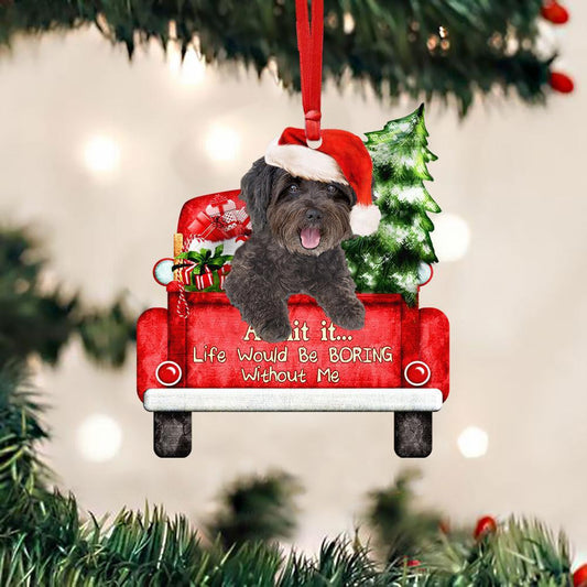 Schnoodle On The Red Truck Acrylic Christmas Ornament OO2891