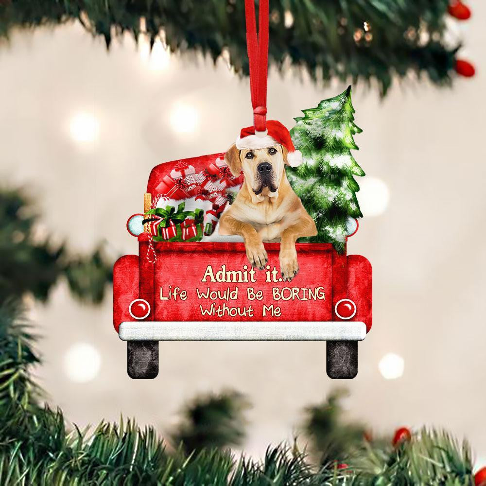 Boerboel On The Red Truck Acrylic Christmas Ornament OO2885