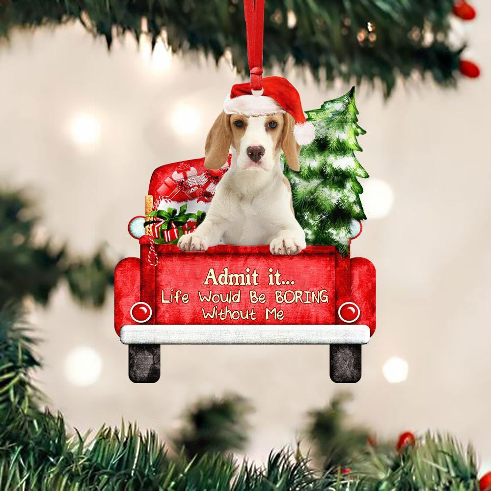 Beagle On The Red Truck Acrylic Christmas Ornament OO2877