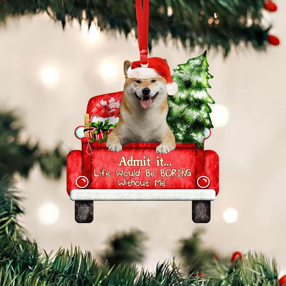 Shiba Inu On The Red Truck Acrylic Christmas Ornament OO2894