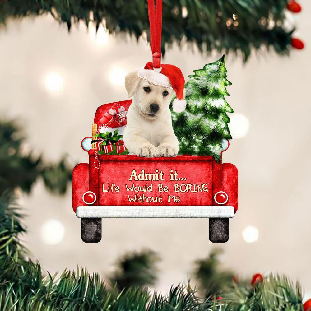 Labrador Retriever On The Red Truck Acrylic Christmas Ornament OO2886