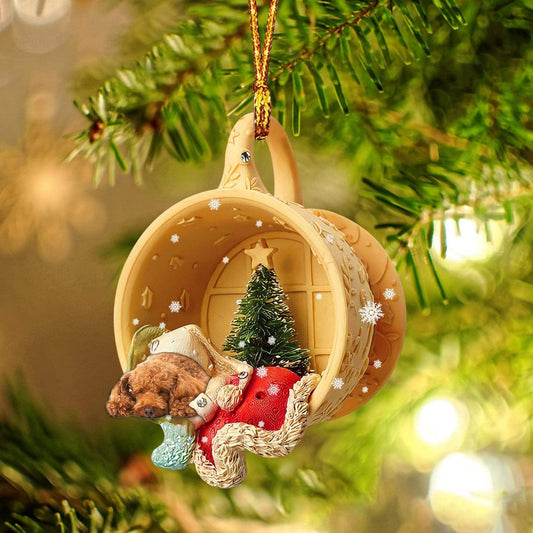 Poodle Sleeping In A Cup Christmas Ornament, Flat Acrylic Dog Christmas Ornament OO2837