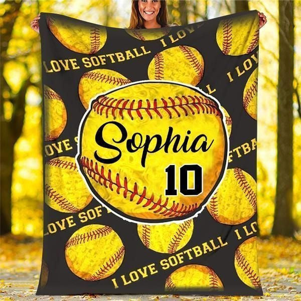 Personalized Name And Number Softball Blanket Gift For Daughter From Mom Dad BD0007