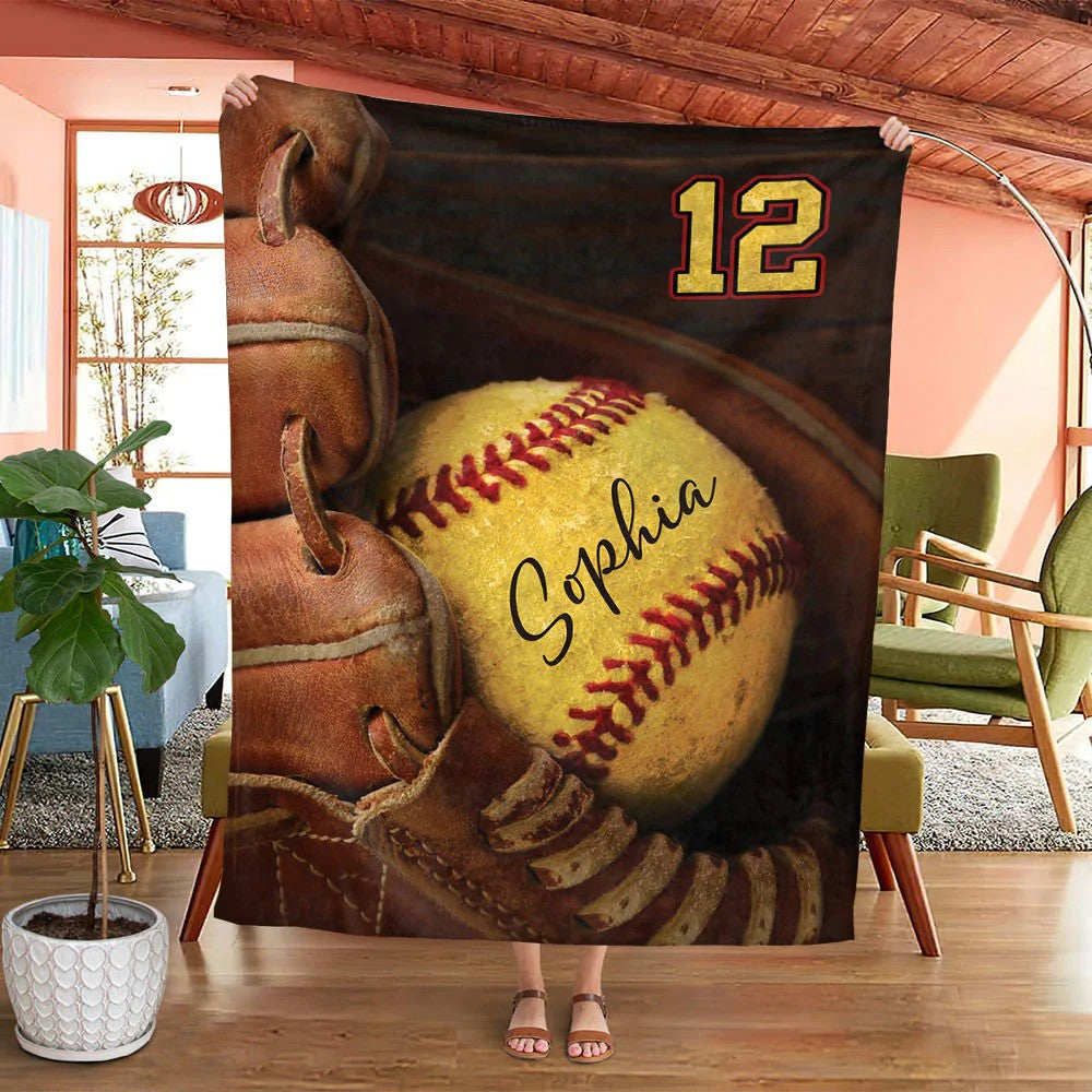 Personalized Name And Number Softball Blanket Gift For Daughter From Mom Dad BD0007