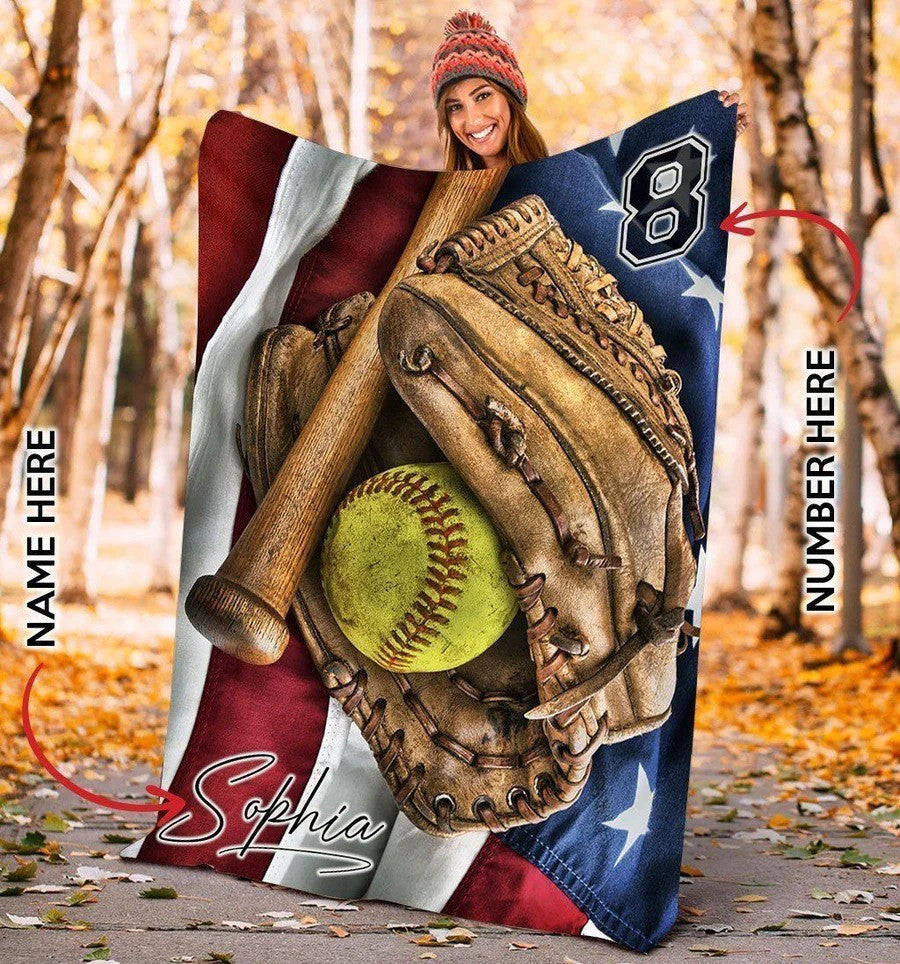 Personalized Name And Number Softball Blanket Gift For Daughter From Mom Dad BD0007