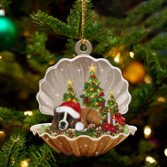 Boxer3 Sleeping in Pearl Dog Christmas Ornament Flat Acrylic OO2815